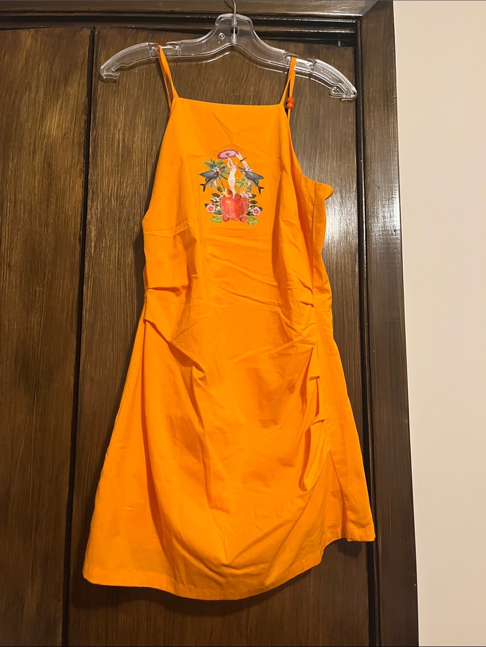 Desigual Bright Orange Spaghetti-Strap Mini Dress with Fun Picture